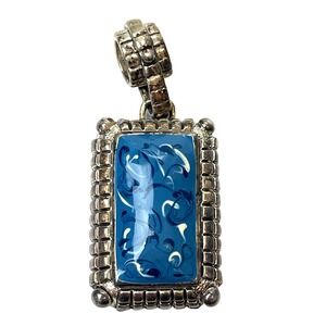 Silver Blue Swirl Necklace Large Pendant Vintage Jewelry
